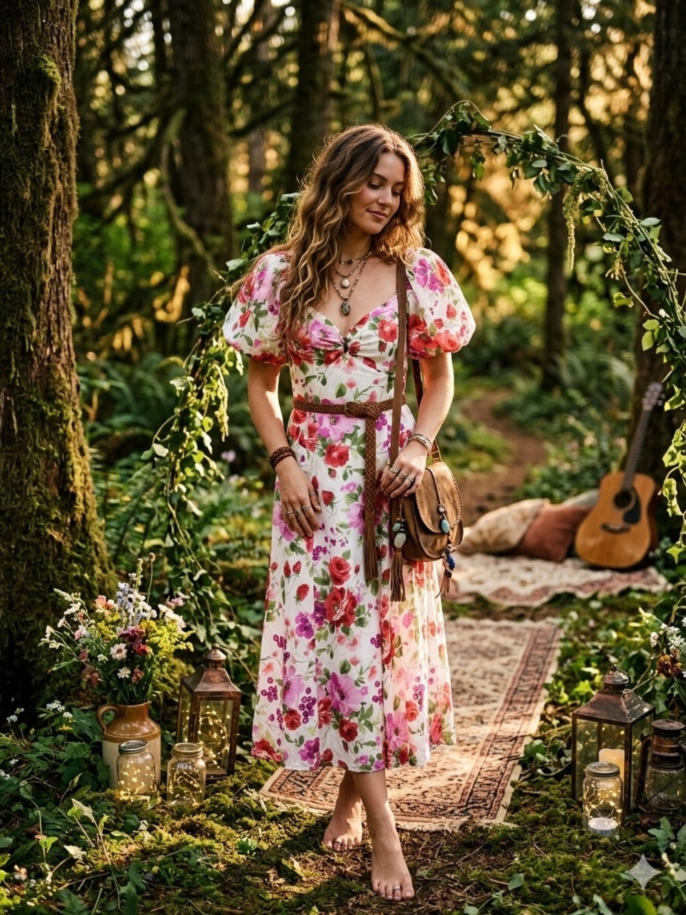 Abercrombie & Fitch Drama Puff Sleeve Maxi Dress in a vibrant red & pink floral